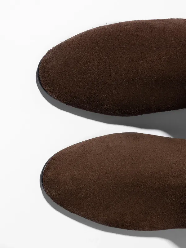 Laars Dames Hoog Leer Roman Suede Donker Bruin