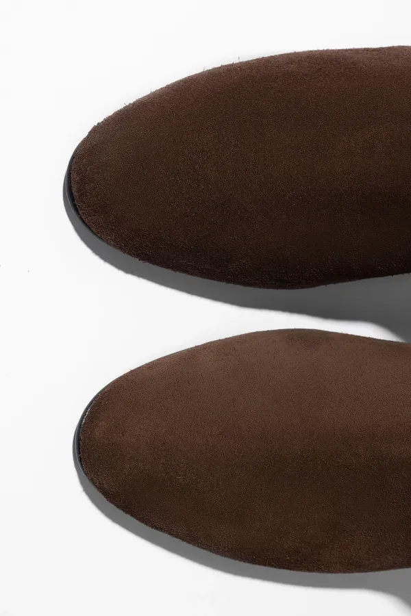 Laars Dames Hoog Leer Roman Suede Donker Bruin