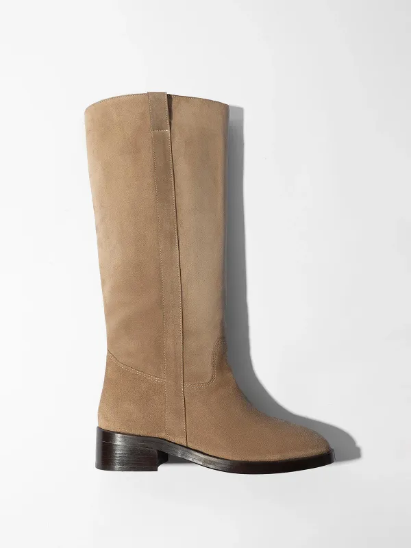 Leren Hogen Laars Plat Sem Suede Beige