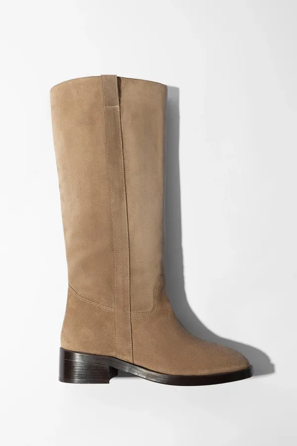 Leren Hogen Laars Plat Sem Suede Beige
