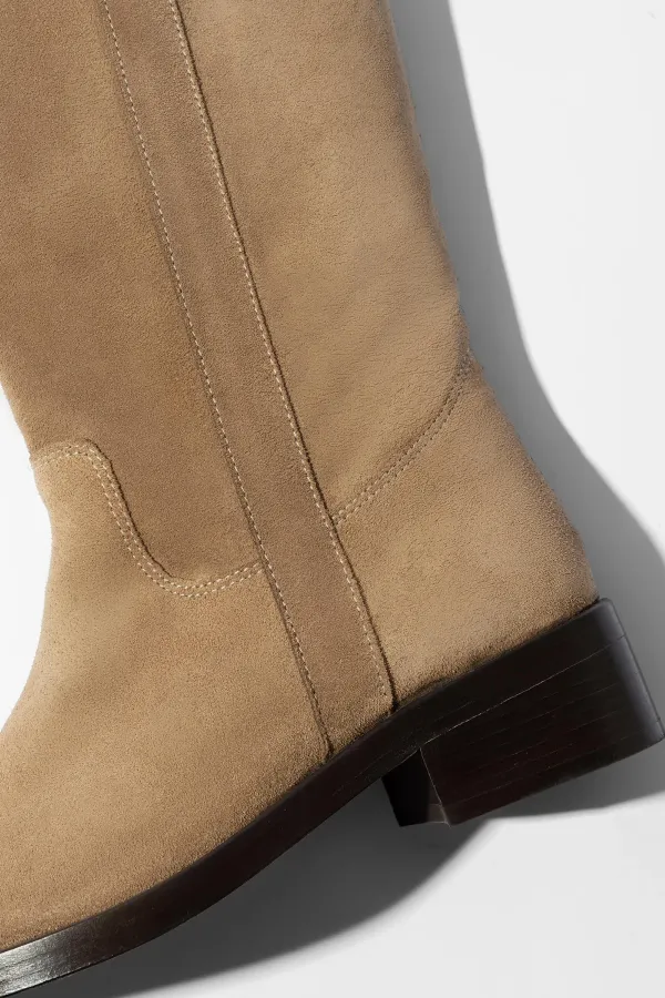 Leren Hogen Laars Plat Sem Suede Beige