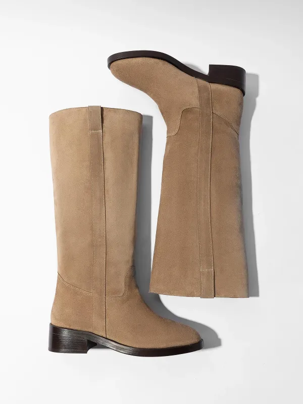 Leren Hogen Laars Plat Sem Suede Beige