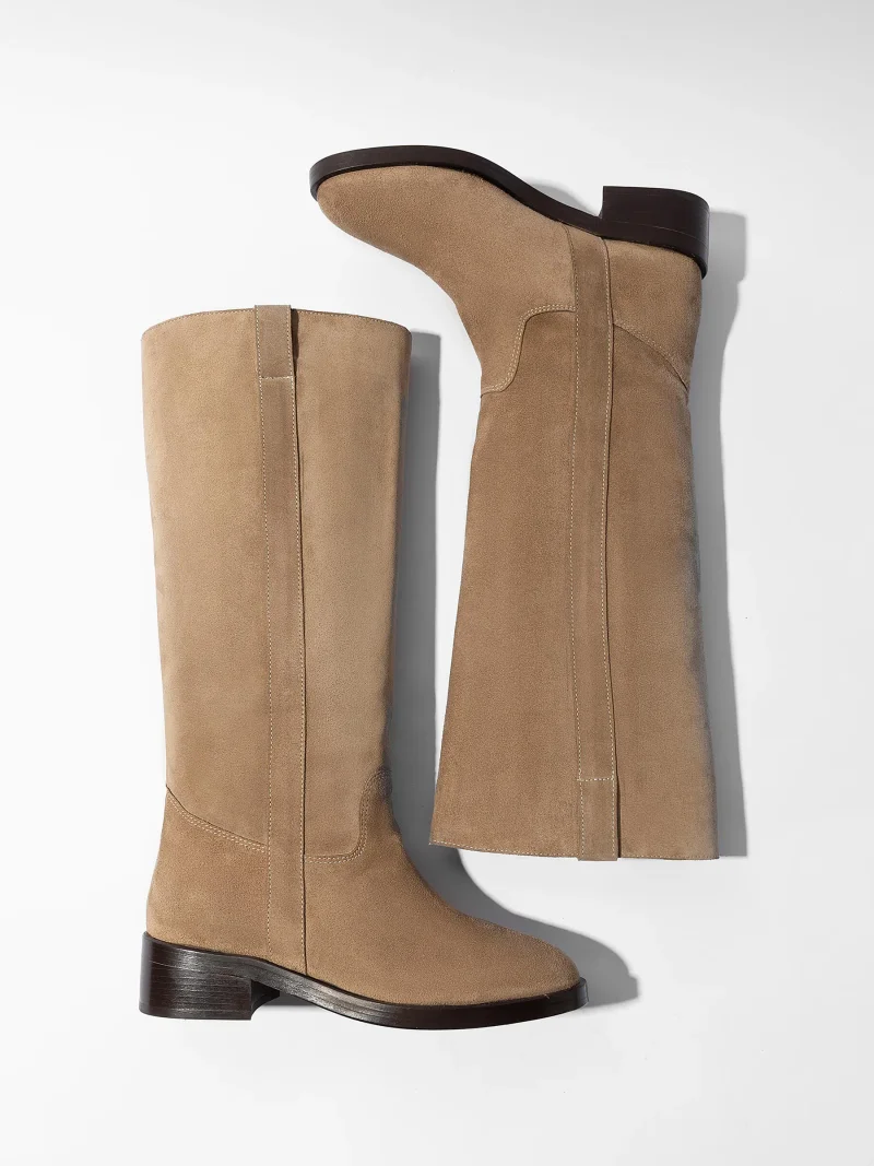 Leren Hogen Laars Plat Sem Suede Beige