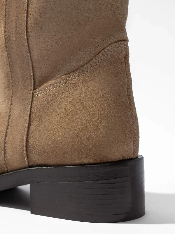 Leren Hogen Laars Plat Sem Suede Beige