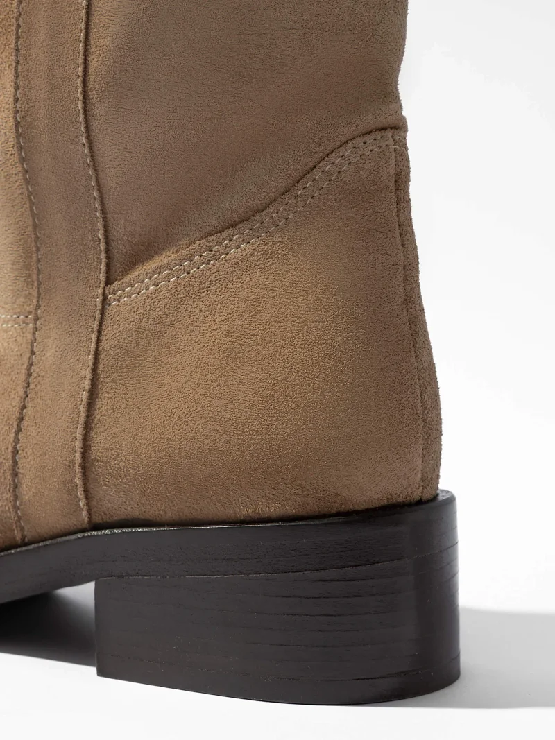 Leren Hogen Laars Plat Sem Suede Beige