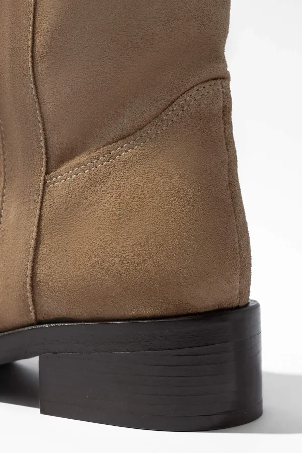 Leren Hogen Laars Plat Sem Suede Beige