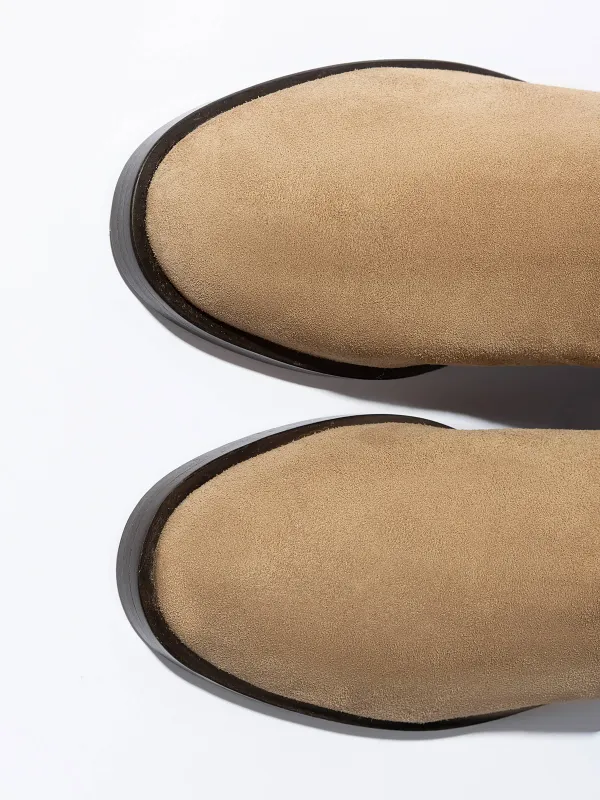 Leren Hogen Laars Plat Sem Suede Beige