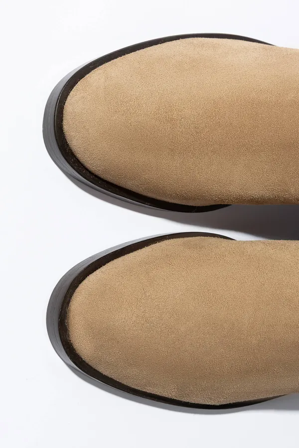 Leren Hogen Laars Plat Sem Suede Beige