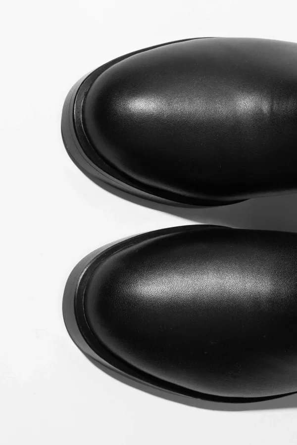 Leren Hogen Laars Plat Sem Zwart