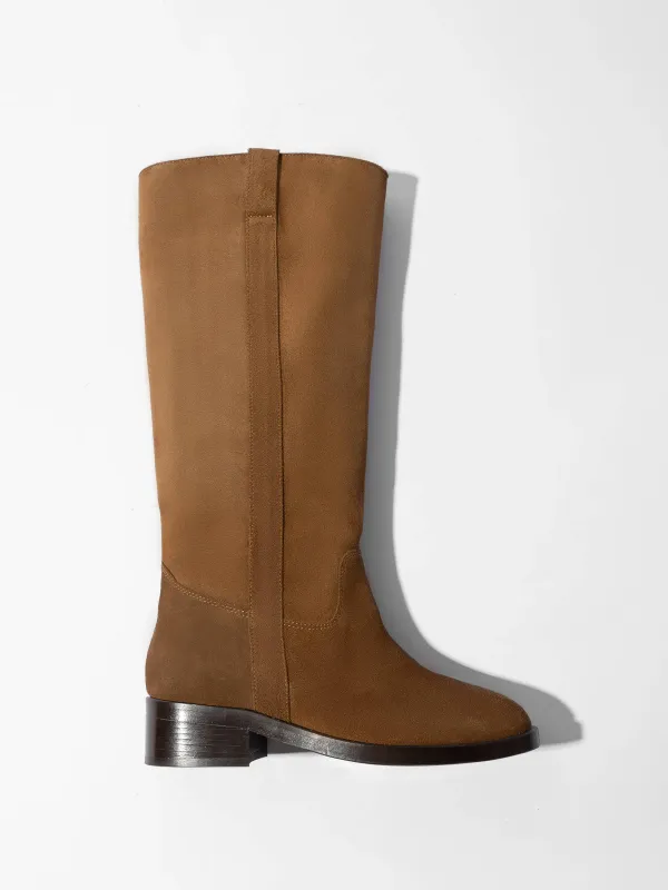 Leren Hogen Laars Plat Sem Suede Cognac