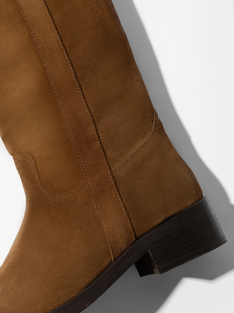 Leren Hogen Laars Plat Sem Suede Cognac
