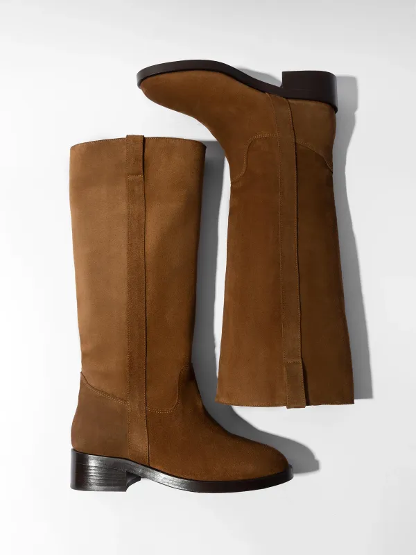 Leren Hogen Laars Plat Sem Suede Cognac