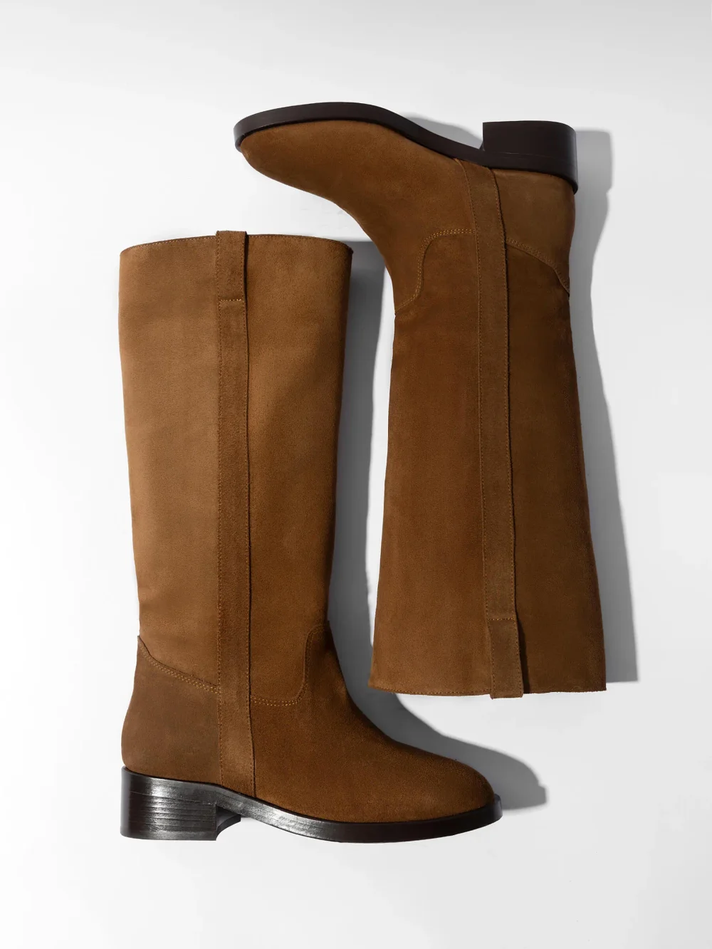 Leren Hogen Laars Plat Sem Suede Cognac