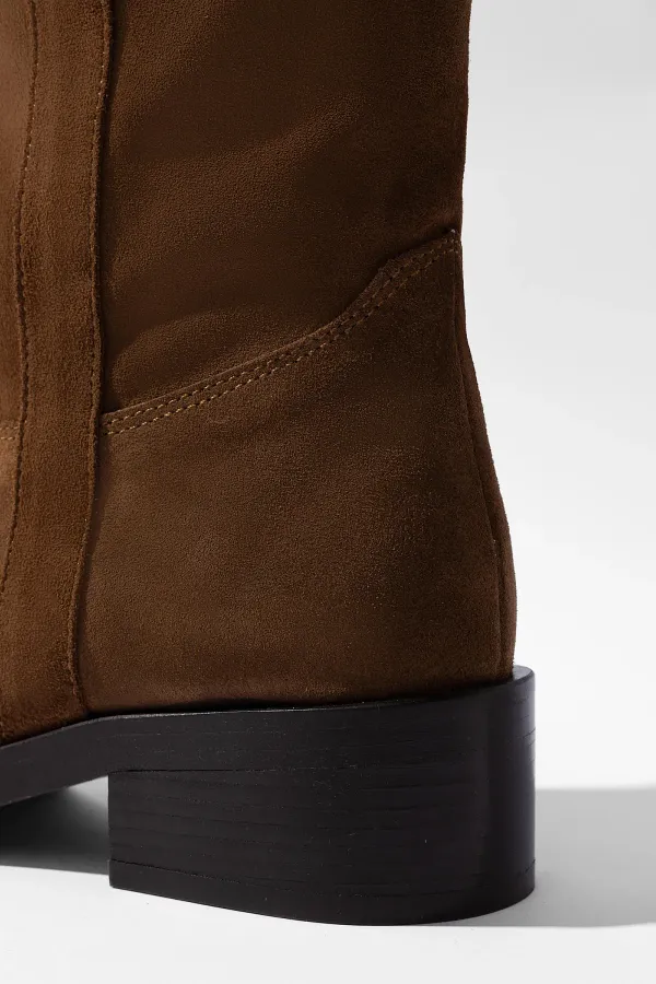 Leren Hogen Laars Plat Sem Suede Cognac
