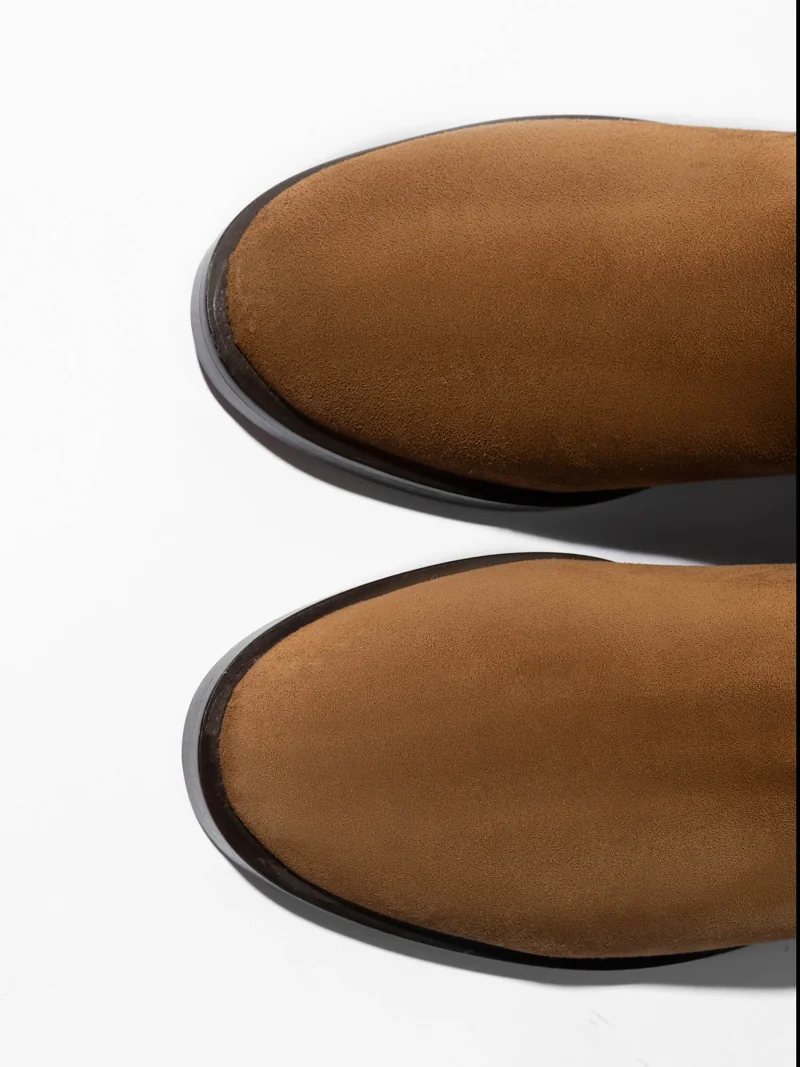 Leren Hogen Laars Plat Sem Suede Cognac