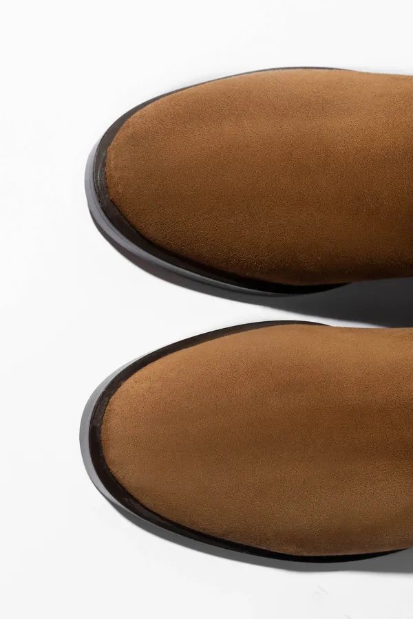 Leren Hogen Laars Plat Sem Suede Cognac