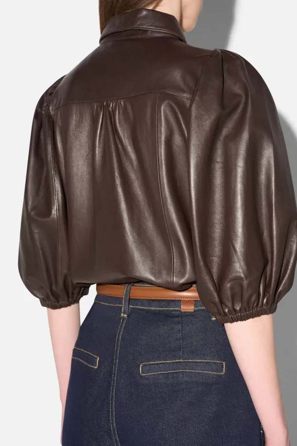 Leren Blouse Dames Denim Pofmouw Lars Bruin