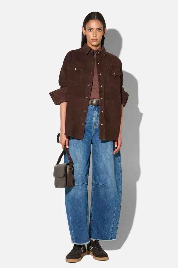 Leren Blouse Dames Levi Suede Bruin
