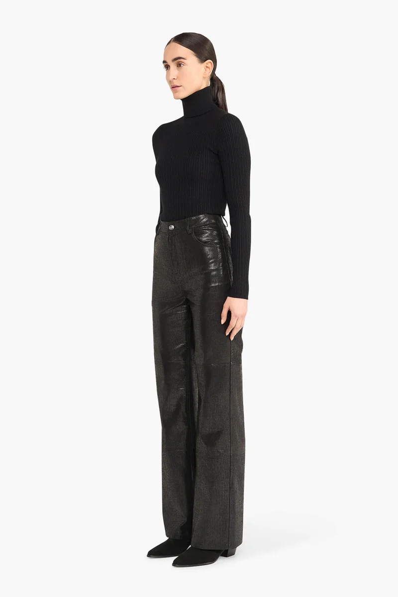 Leren Broek Dames Rechte Pijp Jason Metallic Zwart