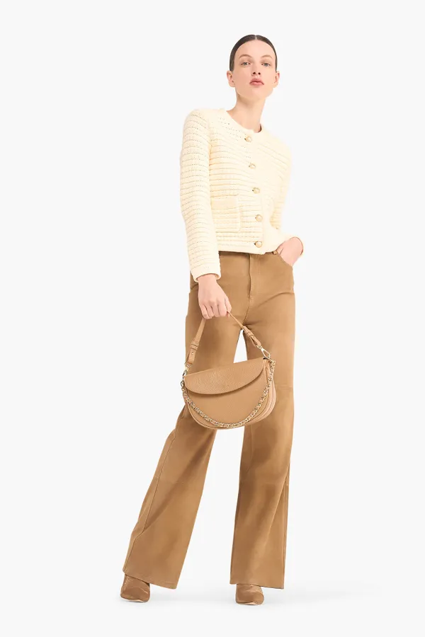 Leren Broek Dames Suede Rechte Pijp Jason Cognac
