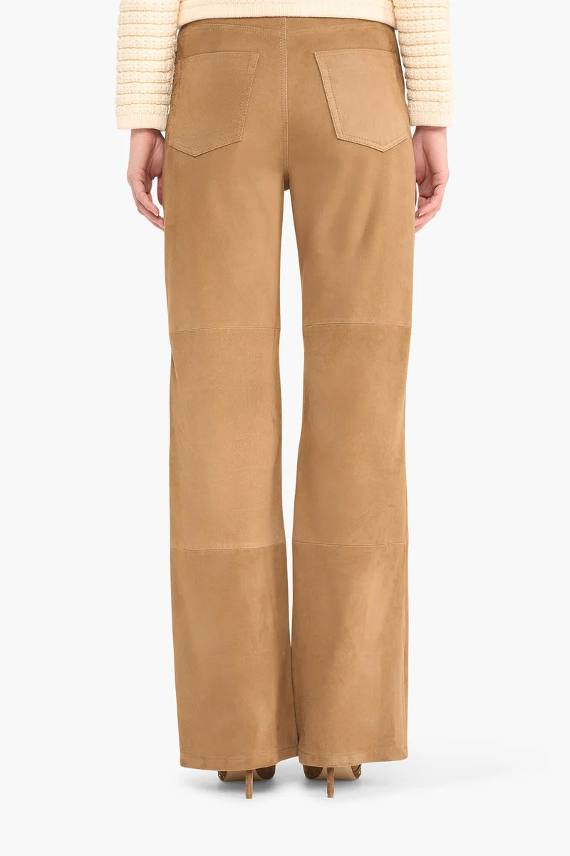 Leren Broek Dames Suede Rechte Pijp Jason Cognac