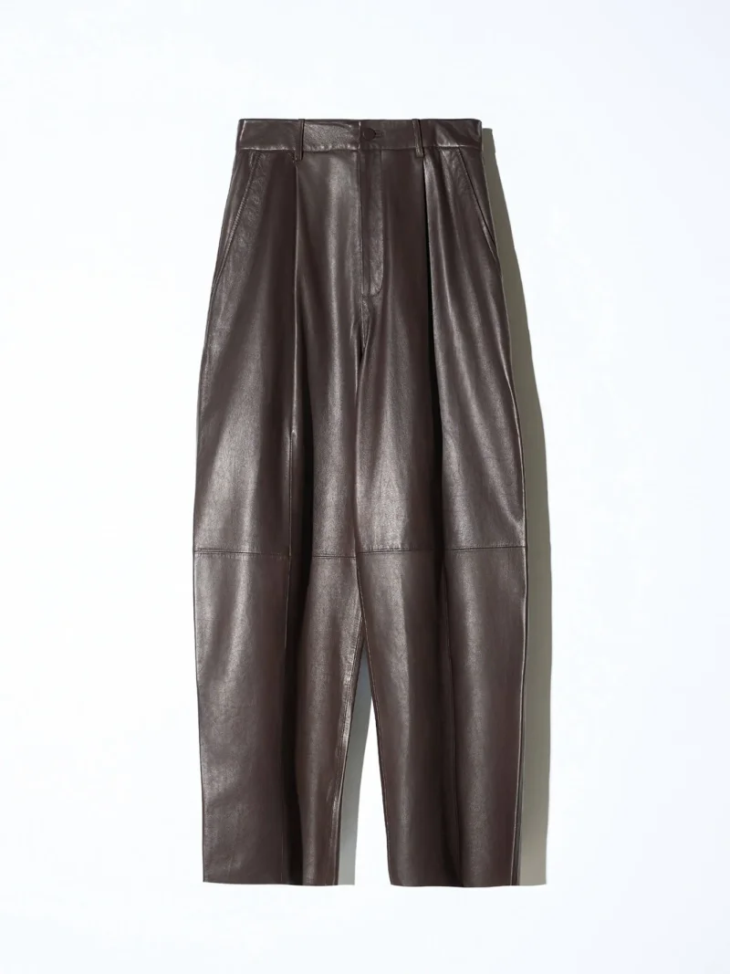 Leren Dames Broek Steekzakken Barrel Balti Bruin