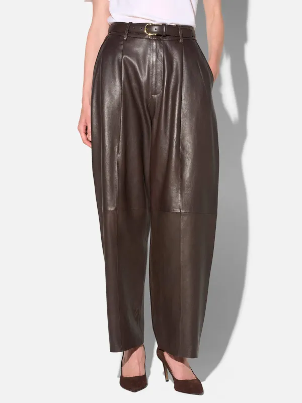 Leren Dames Broek Steekzakken Barrel Balti Bruin