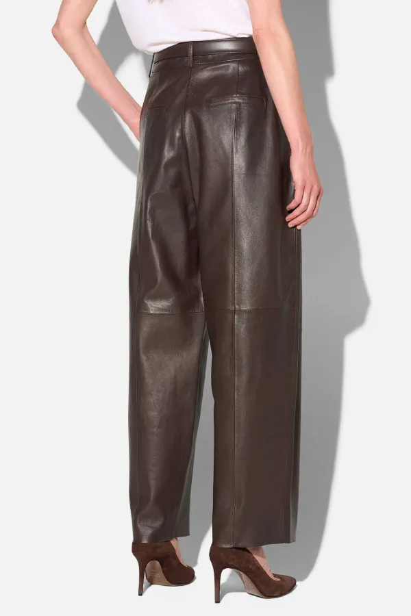 Leren Dames Broek Steekzakken Barrel Balti Bruin