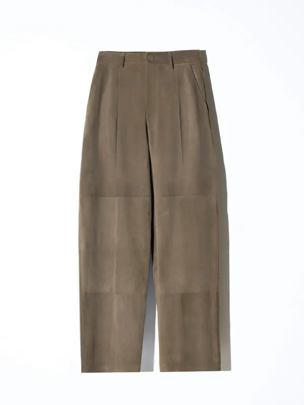 Leren Dames Broek Steekzakken Barrel Balti Groen Suede