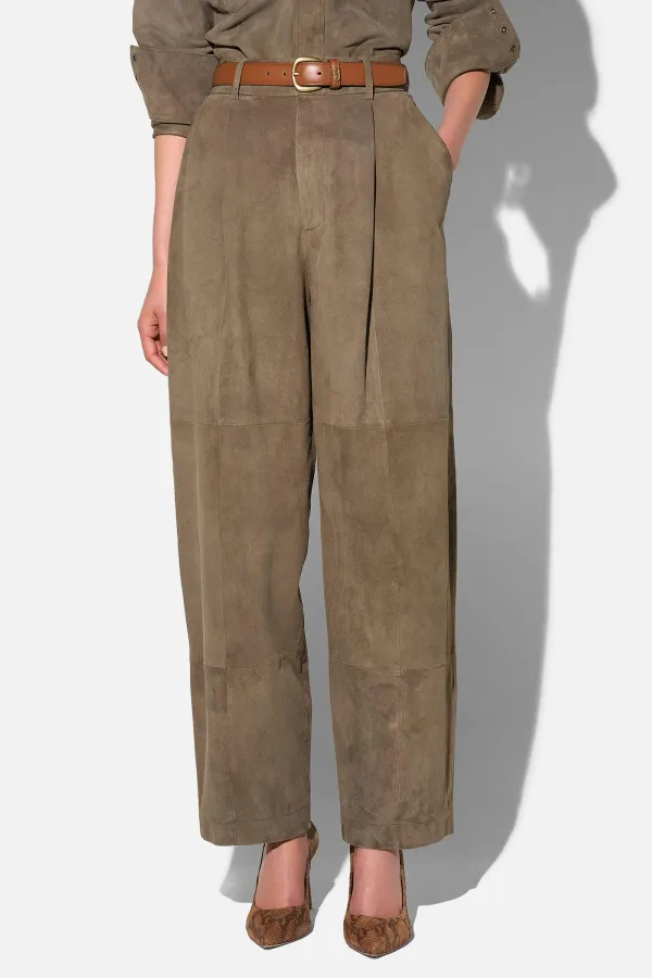 Leren Dames Broek Steekzakken Barrel Balti Groen Suede