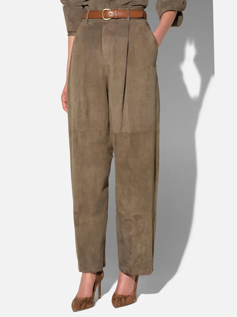 Leren Dames Broek Steekzakken Barrel Balti Groen Suede