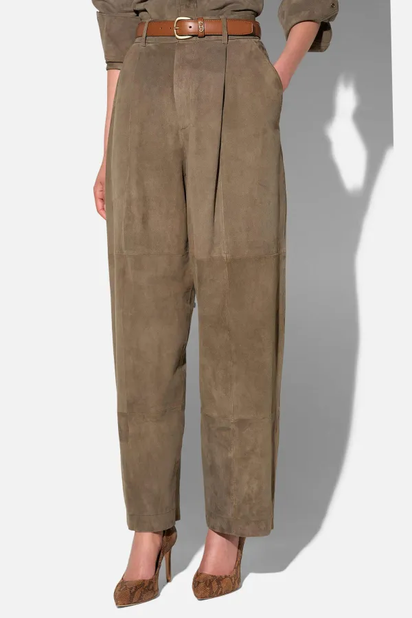 Leren Dames Broek Steekzakken Barrel Balti Groen Suede