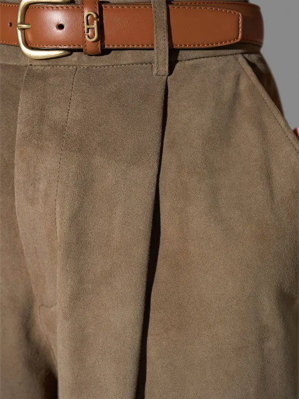 Leren Dames Broek Steekzakken Barrel Balti Groen Suede