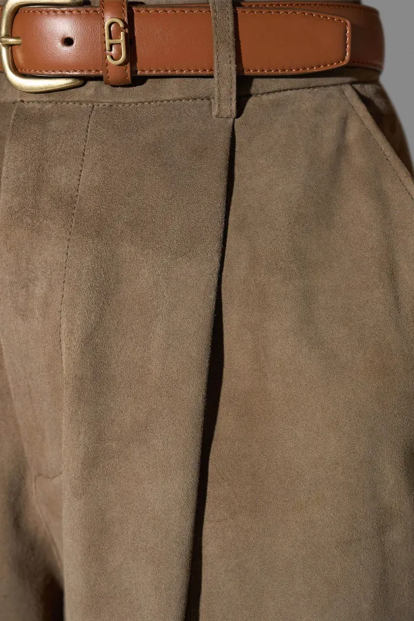 Leren Dames Broek Steekzakken Barrel Balti Groen Suede