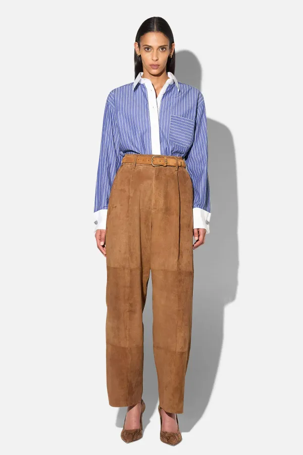Leren Dames Broek Steekzakken Barrel Balti Tabacco Suede