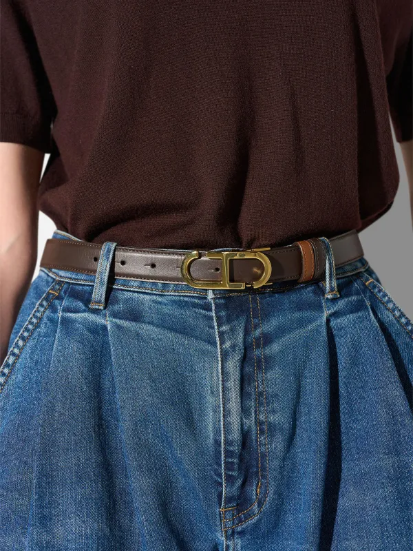 Leren Dames Riem Reversible Brass Trophy Tabacco Bruin