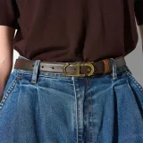 Leren Dames Riem Reversible Brass Trophy Tabacco Bruin