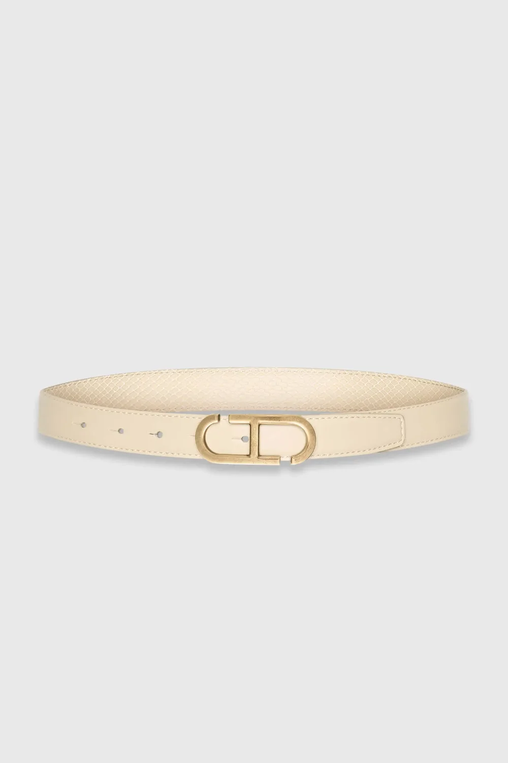 Leren Dames Riem Reversible Off White Creme Brass Trophy Buckle