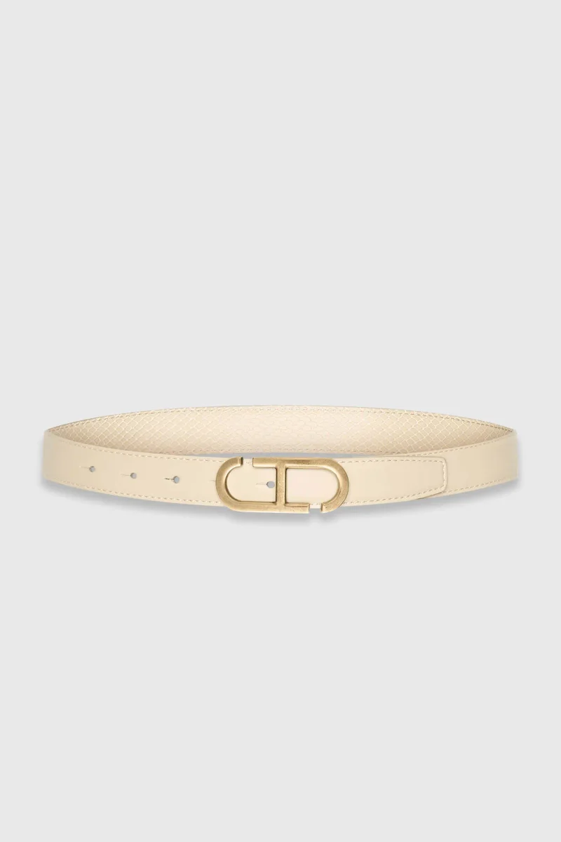Leren Dames Riem Reversible Off White Creme Brass Trophy Buckle