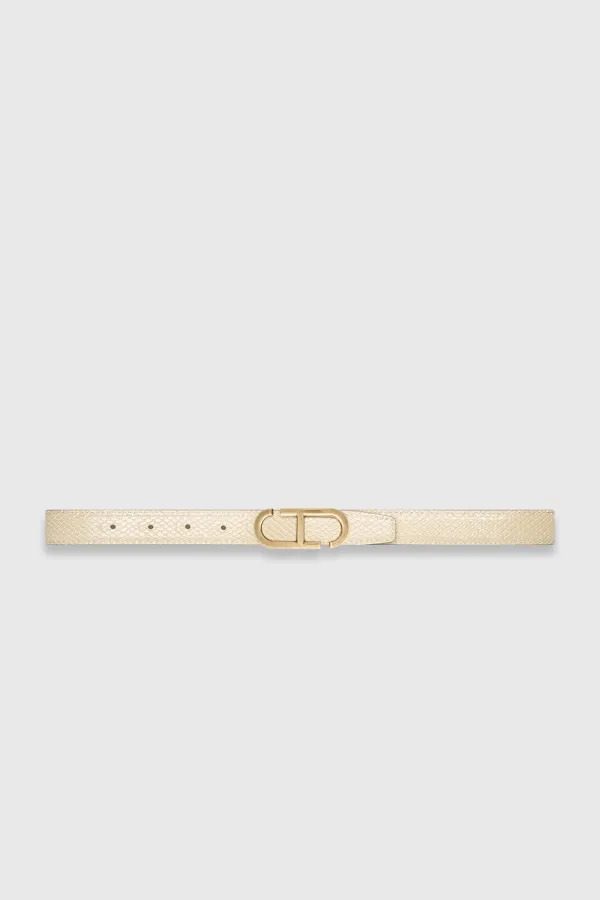 Leren Dames Riem Reversible Off White Creme Brass Trophy Buckle