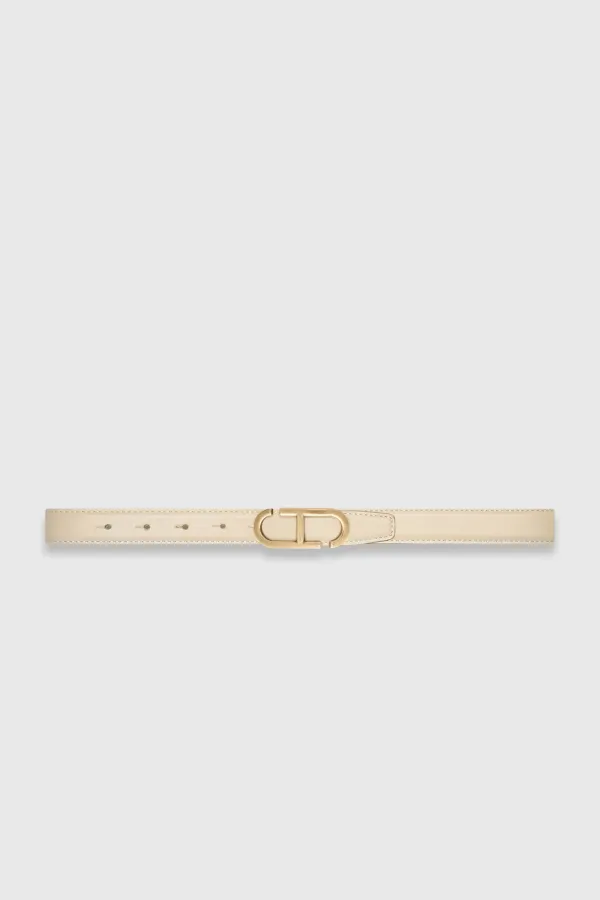Leren Dames Riem Reversible Off White Creme Brass Trophy Buckle