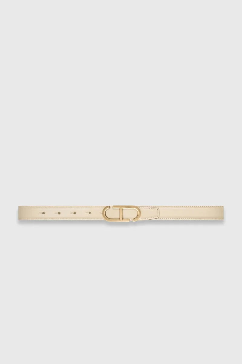Leren Dames Riem Reversible Off White Creme Brass Trophy Buckle