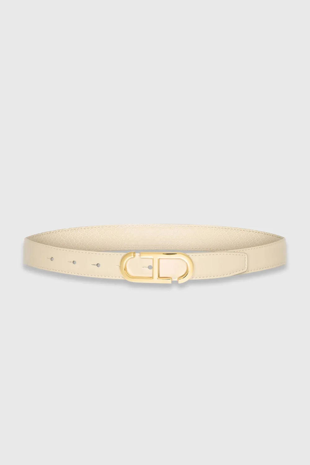 Leren Dames Riem Reversible Off White Creme Goud Trophy Buckle