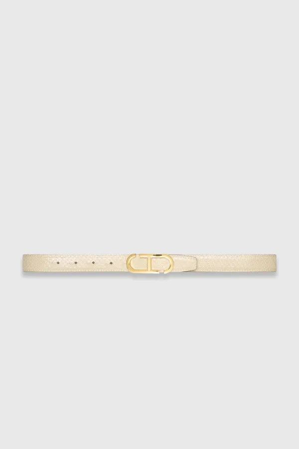 Leren Dames Riem Reversible Off White Creme Goud Trophy Buckle