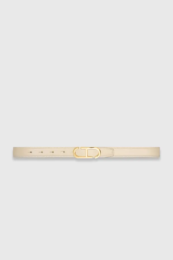 Leren Dames Riem Reversible Off White Creme Goud Trophy Buckle