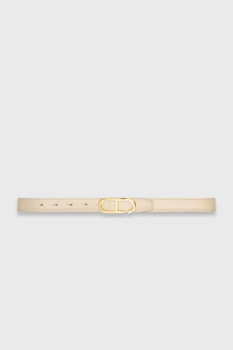 Leren Dames Riem Reversible Off White Creme Goud Trophy Buckle