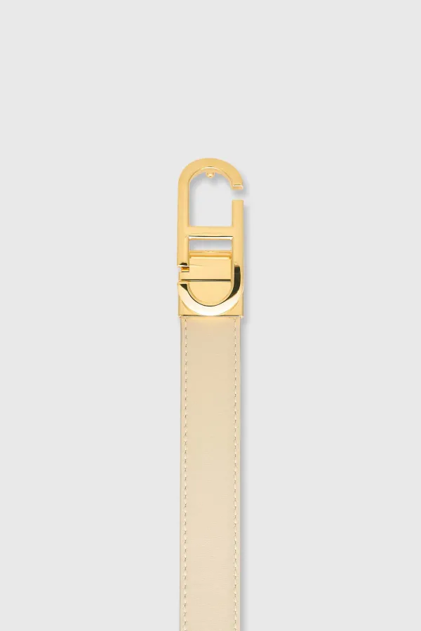 Leren Dames Riem Reversible Off White Creme Goud Trophy Buckle