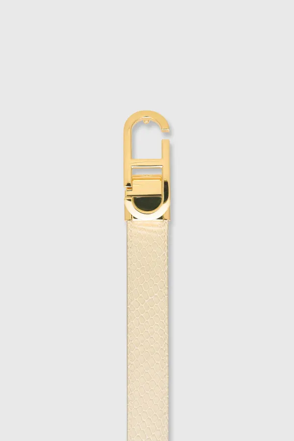 Leren Dames Riem Reversible Off White Creme Goud Trophy Buckle