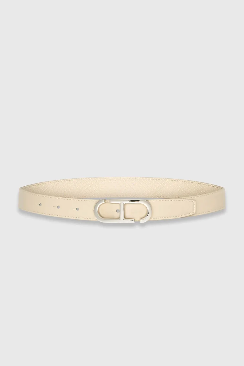 Leren Dames Riem Reversible Off White Creme Zilver Trophy Buckle