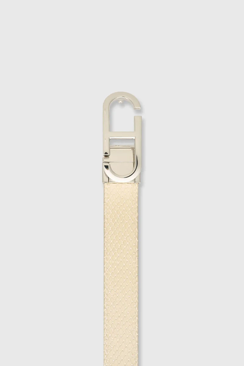 Leren Dames Riem Reversible Off White Creme Zilver Trophy Buckle